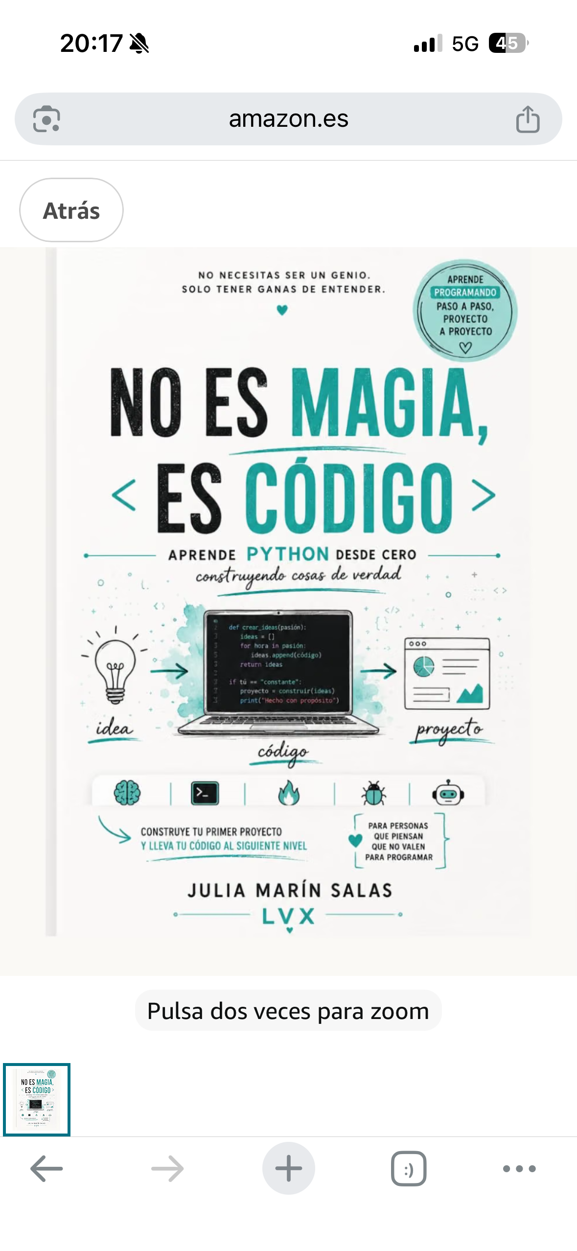 Portada de No es magia, es código, de Julia Marín Salas. Aprende Python desde cero construyendo cosas de verdad.